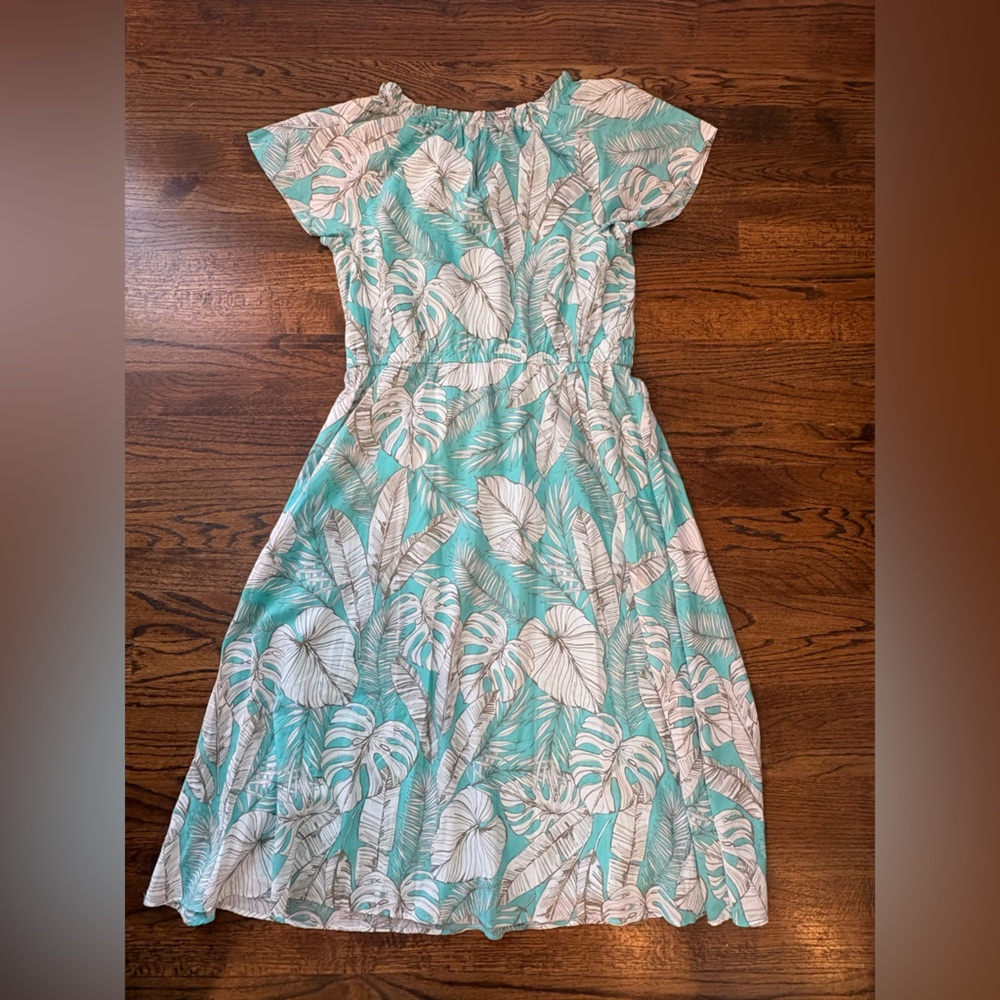 Talbots Teal and White Leaf Print Summer Dress size 10 NWT preppy 100% cotton - Picture 5 of 7